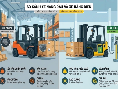 thuê xe nâng điện hay xe nầng dầu tốt hơn